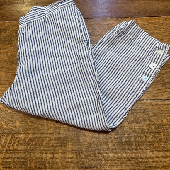 Chicos striped linen pull on‎ sz 2 or 16 elastic back button  at ankle - Picture 1 of 7